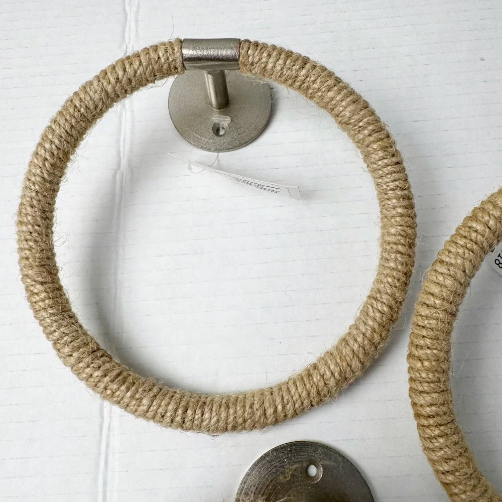 New Hobby Lobby Jute Rope Towel Rings Set of 3 Nautical Coastal Silver Mounting